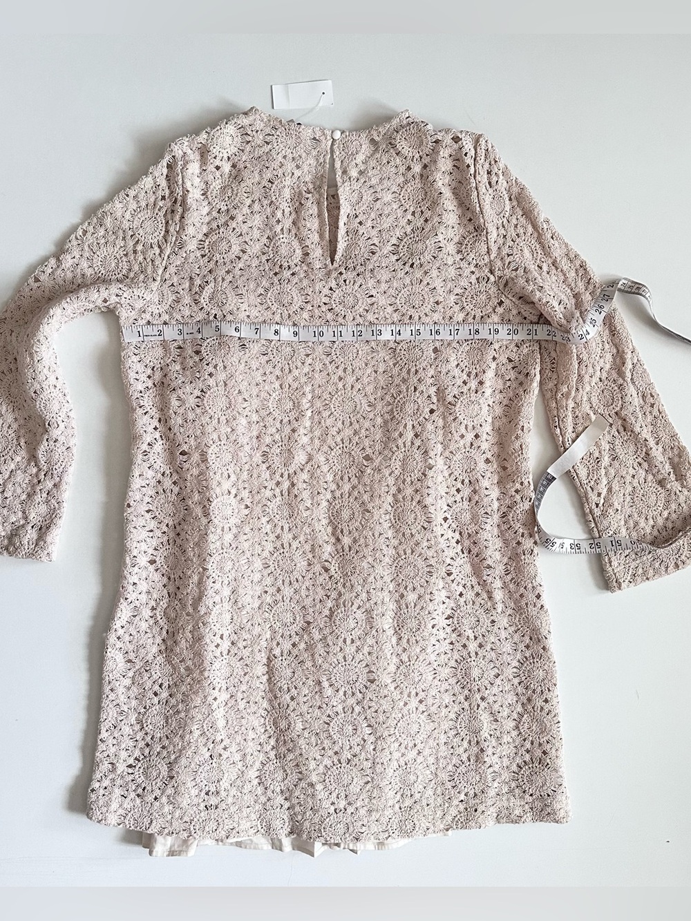 Loft Cream Crochet Shift Dress Long Sleeve Size XL - Picture 5 of 6